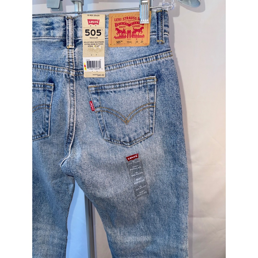 Levis 505 Regular Straight Leg Jeans Light Wash Denim Size 10 Reg 25x25 NWT - Picture 7 of 9